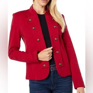 Tommy Hilfiger Women's Casual Band Jacket, Fall Fashion Open Front Blazer Red S